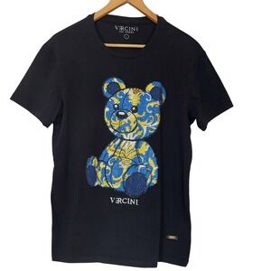 Vercini Black Rhinestone Baroque Teddy‎ Bear T-Shirt Women's Large